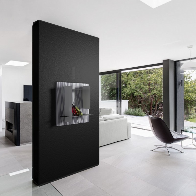 Modular bookshelf camouflage with black shelves Modular bookshelf camouflage with black shelves