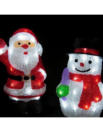 Boże Narodzenie Święty Mikołaj i bałwan z białymi diodami LED
