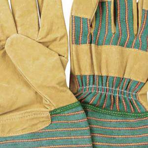 Garden gloves leather striped canvas