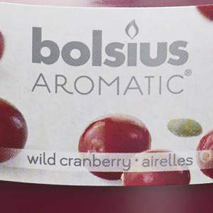 Bolsius scented candle in cranberry glass