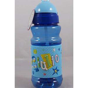 Plastic sport bottle with relief written name giulio