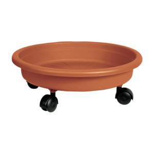 Saucer garden pot with terracotta colored wheels