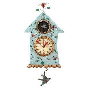 Blue bird house hanging clock