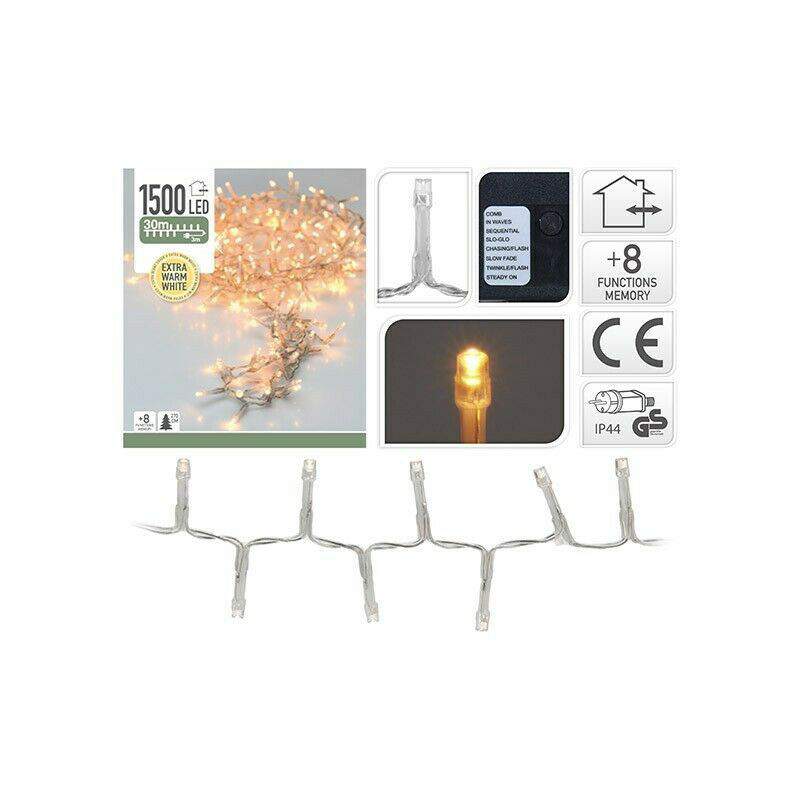 1500 LED BIANCO CALDO, CAVO 30MT 2CM DISTANZA BULBI, CON GIOCO LUCE