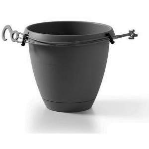 FLOW round hanging pot with integrated anthracite saucer