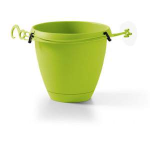 Vaso tondo da appendere FLOW con sottovaso integrato verde acido