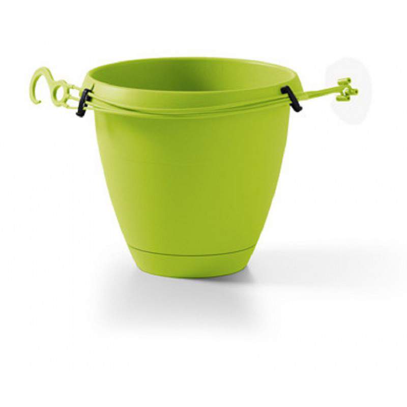 Vaso tondo da appendere FLOW con sottovaso integrato verde acido Vaso tondo da appendere FLOW con sottovaso integrato verde acido