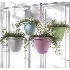 FLOW round hanging pot with integrated saucer