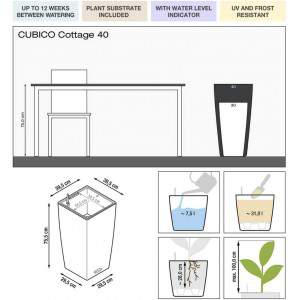 LECHUZA CUBICO Cottage 30, granito, plastica di alta qualità, incluso sistema di irrigazione, rivestimento per piante rimovibile