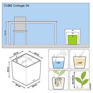 LECHUZA &quot;CUBE Cottage 30&quot; Pflanzgefäß mit Erd-Bewässerungs-System, Weiß, 30 x 30 x 30 cm