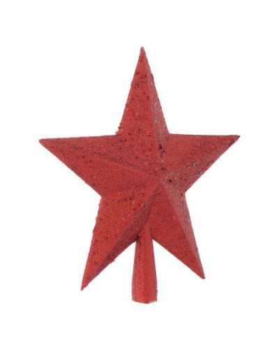 Puntale Albero Natale Stella Glitter Rosso