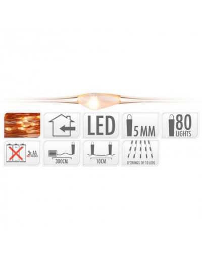Copper Wire Lights - 80 LEDs - Extra Warm White