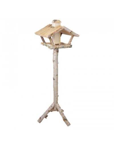 Birch Bird Table with Silo on Pole