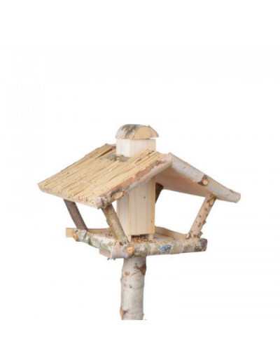 Mesa de pássaros de bétula com silo no poste