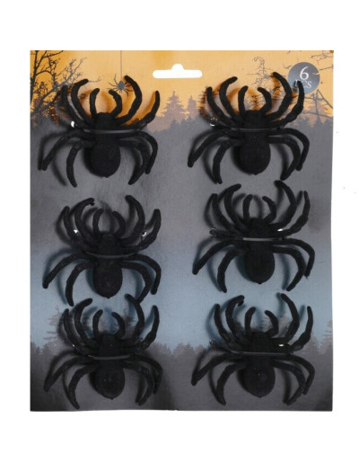 BLACK DECORATIVE SPIDERS 6 PCS