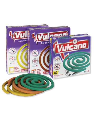 Spirali profumate Vulcano anti zanzare.  Versioni: classiche, al geranio e alla citronella.